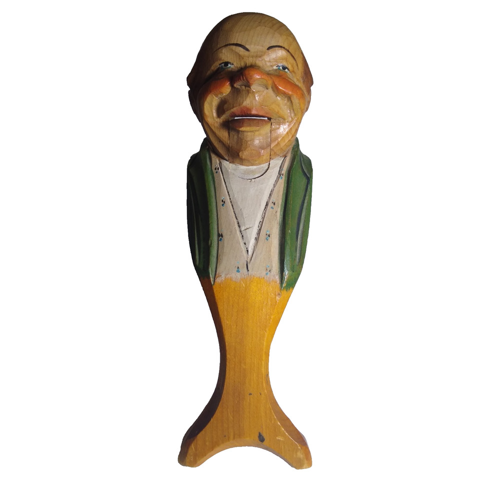 ANRI Vintage Wood Nutcracker Figurine Hand-Carved Folk Art Caricature Decor